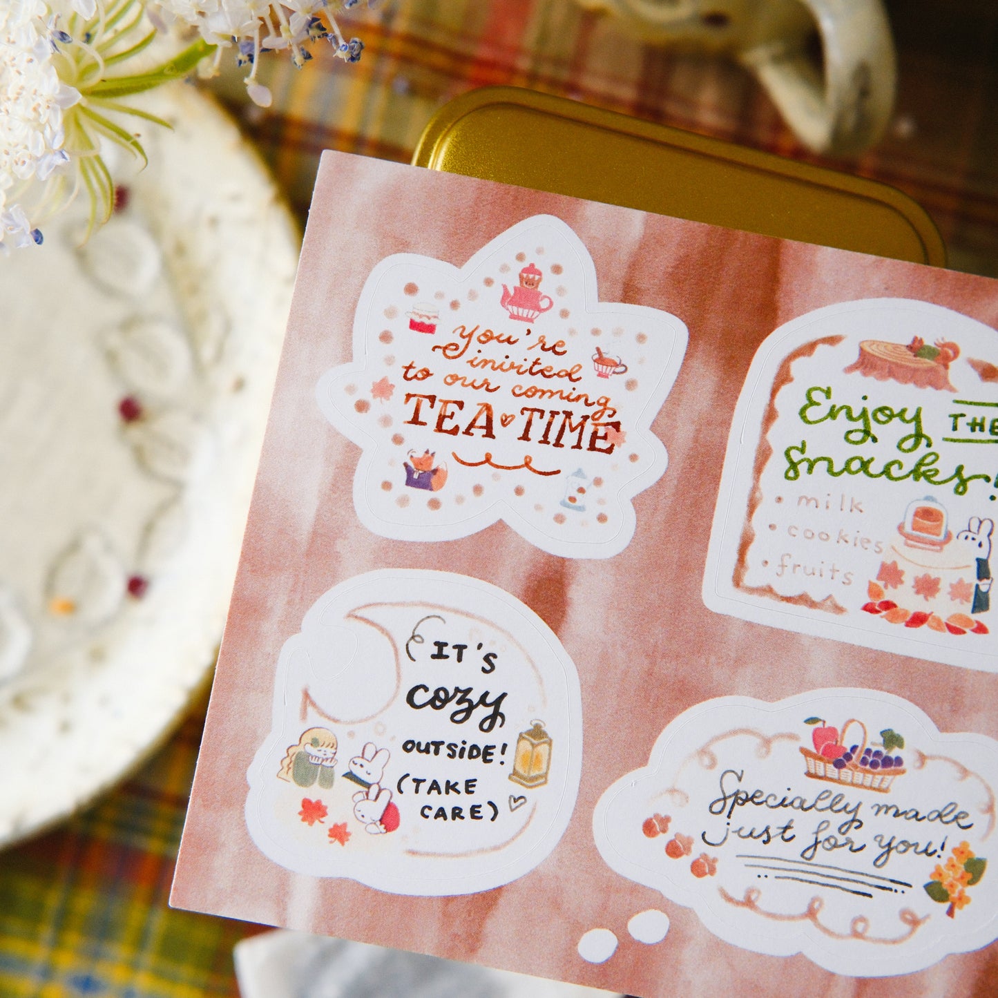 Teayou Frame Notepad Stickers - Seasonal Tea Party